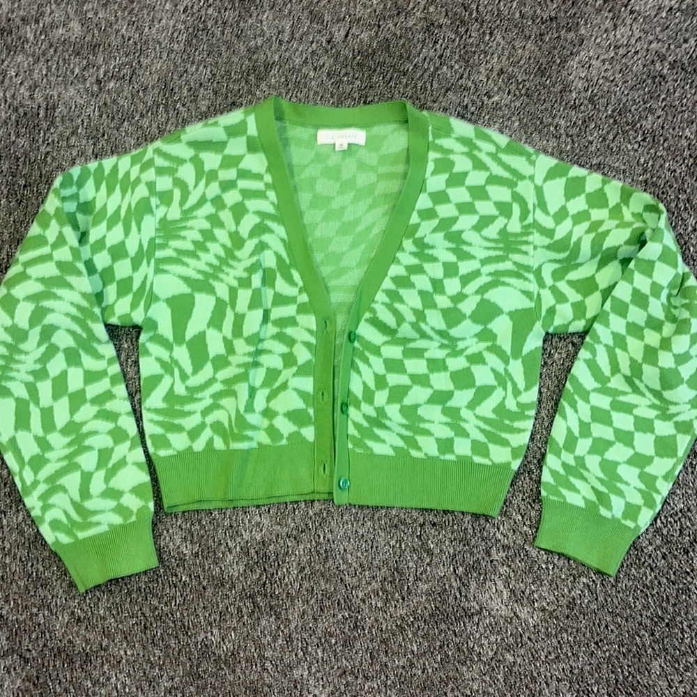 La hearts green cardigan sweater, size XS, gently worn